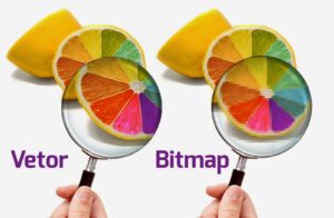 com duas lupas é demostrada com detalhes a diferença entre vetor e imagem